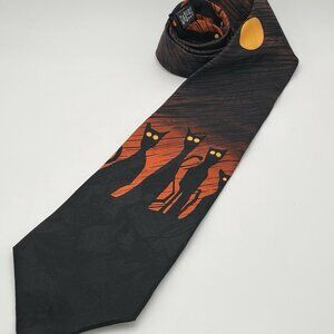 1996 Halloween Silk Hallmark Tie Seasonal Concepts MMG Cats In Moonlight Goth